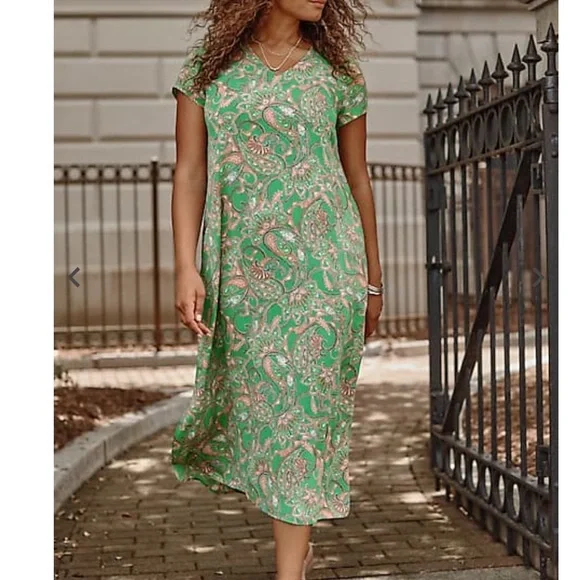 J. Jill Wearever Princess Seamed Midi Dress in Leaf Green - NEW - Size Small - Picture 1 of 10